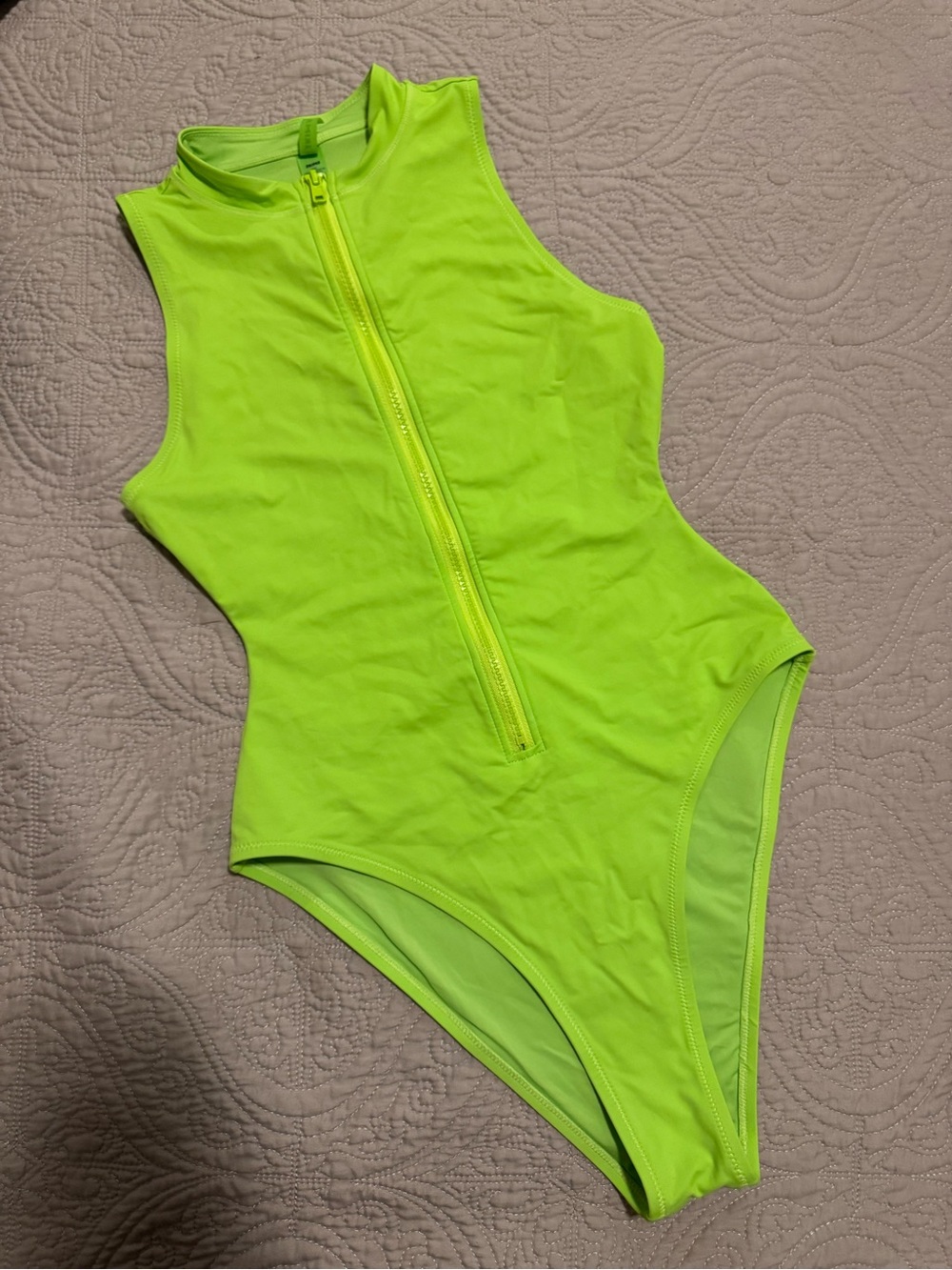 NWOT SKIMS Neon Green Zip Front One Piece Swimsuit